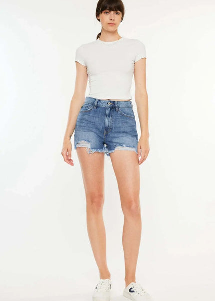 Kancan Distressed Raw Hem High Waist Denim Shorts - Sleekdenim.com
