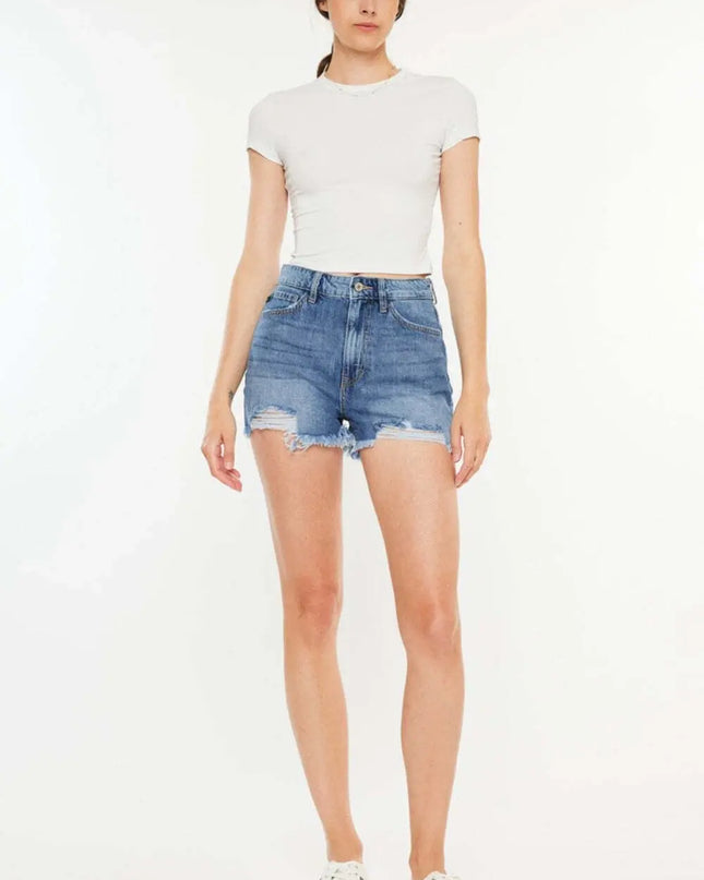 Kancan Distressed Raw Hem High Waist Denim Shorts - Sleekdenim.com