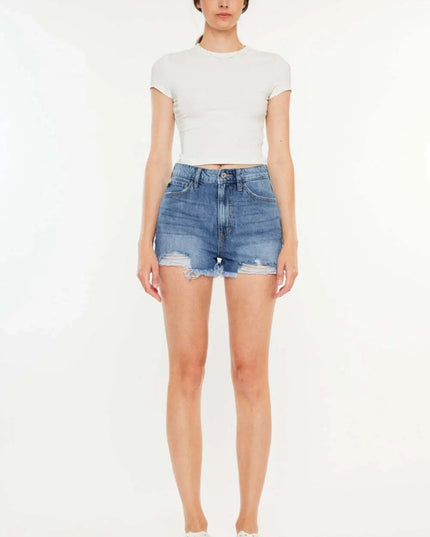 Kancan Distressed Raw Hem High Waist Denim Shorts - Sleekdenim.com