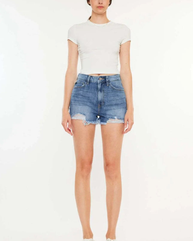 Kancan Distressed Raw Hem High Waist Denim Shorts - Sleekdenim.com