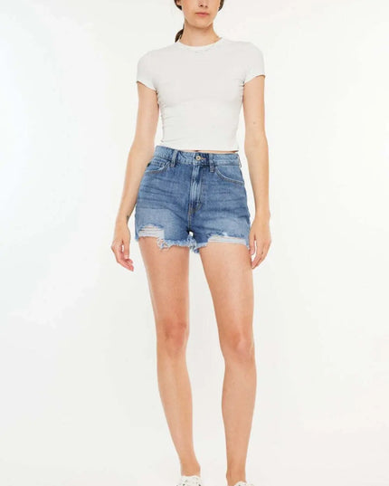 Kancan Distressed Raw Hem High Waist Denim Shorts - Sleekdenim.com
