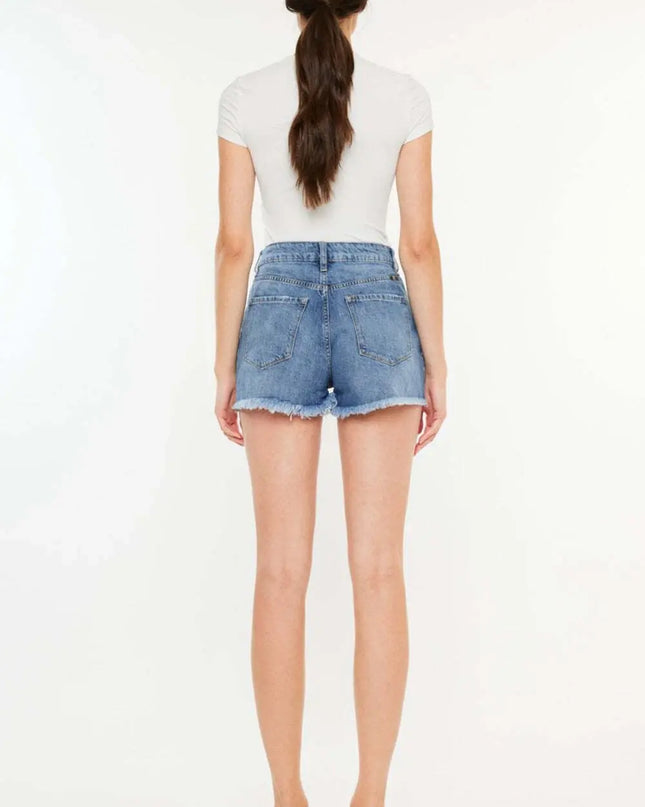 Kancan Distressed Raw Hem High Waist Denim Shorts - Sleekdenim.com