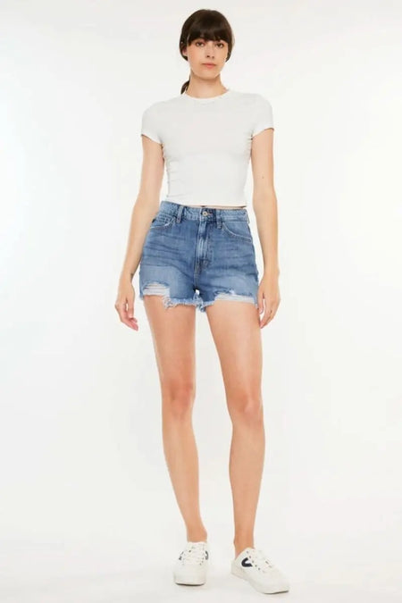 Kancan Distressed Raw Hem High Waist Denim Shorts - Sleekdenim.com