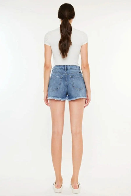 Kancan Distressed Raw Hem High Waist Denim Shorts - Sleekdenim.com