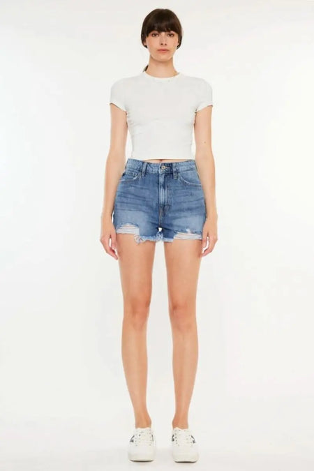 Kancan Distressed Raw Hem High Waist Denim Shorts - Sleekdenim.com