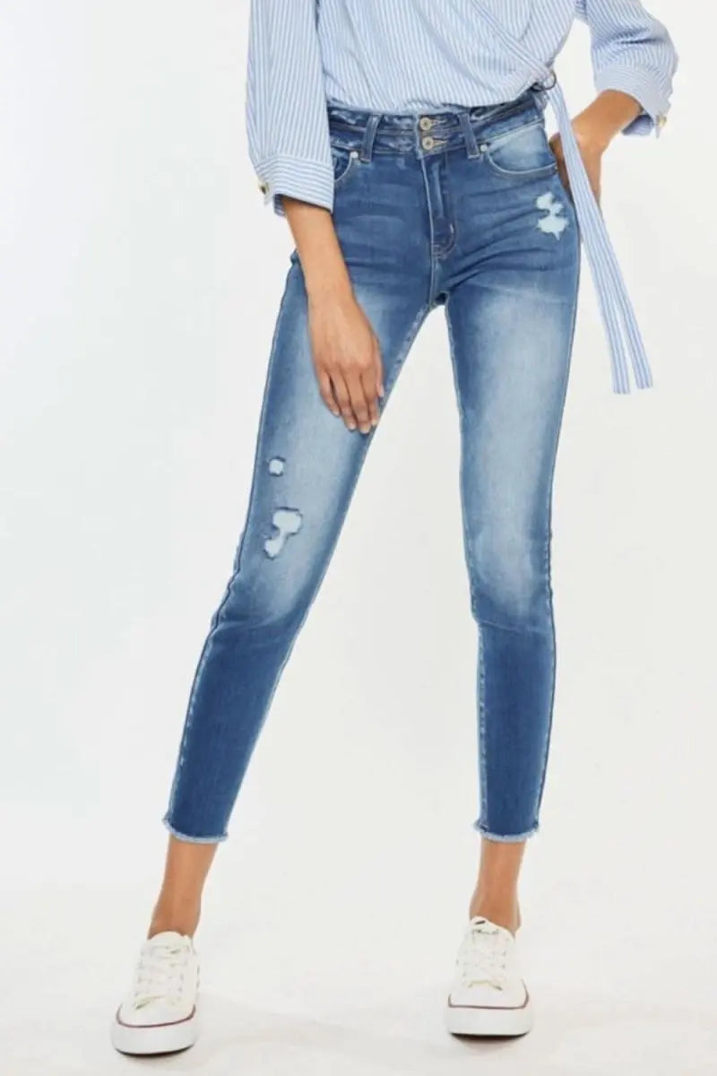 Kancan Distressed Raw Hem High Waist Jeans - Sleekdenim.com