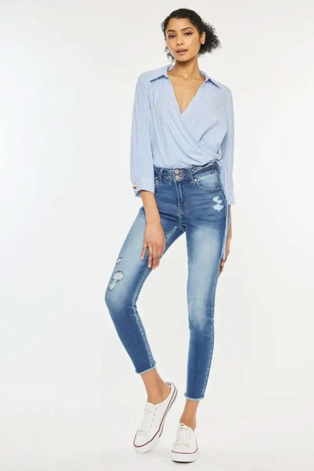 Kancan Distressed Raw Hem High Waist Jeans - Sleekdenim.com