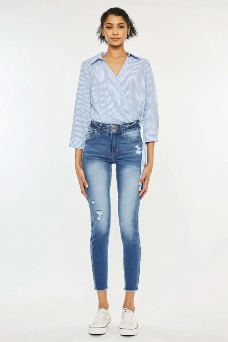 Kancan Distressed Raw Hem High Waist Jeans - Sleekdenim.com