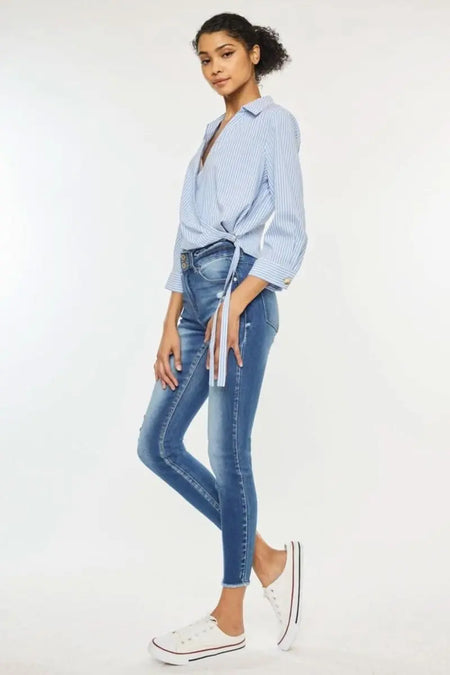 Kancan Distressed Raw Hem High Waist Jeans - Sleekdenim.com