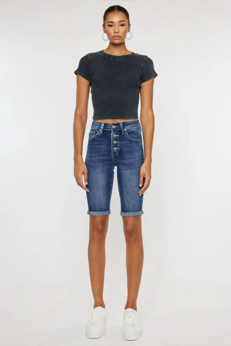 Kancan Full Size Cat's Whiskers Button Fly Denim Shorts - Sleekdenim.com