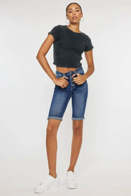 Kancan Full Size Cat's Whiskers Button Fly Denim Shorts - Sleekdenim.com