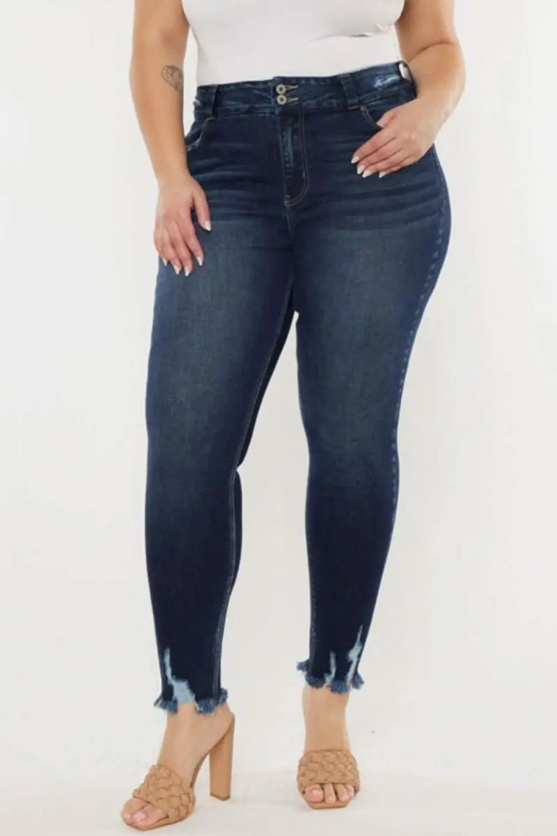 Kancan Full Size Cat's Whiskers Raw Hem High Waist Jeans - Sleekdenim.com