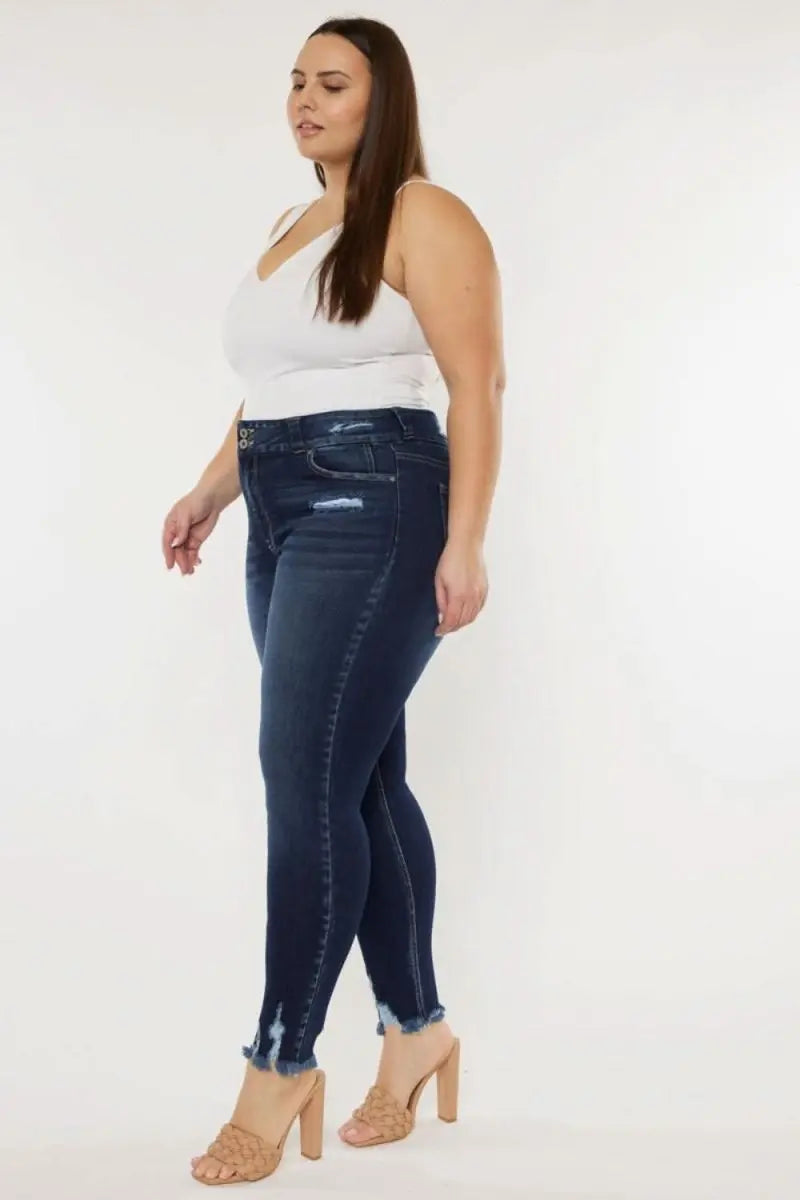 Kancan Full Size Cat's Whiskers Raw Hem High Waist Jeans - Sleekdenim.com