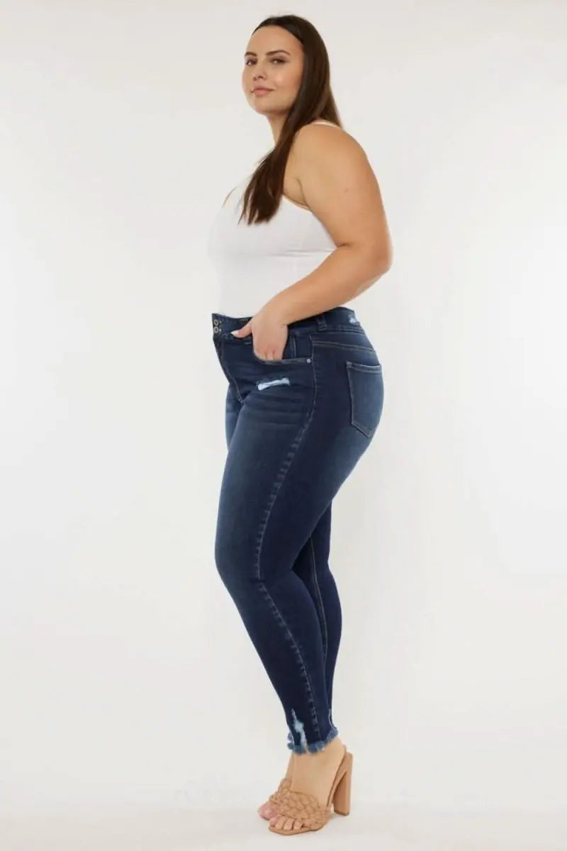 Kancan Full Size Cat's Whiskers Raw Hem High Waist Jeans - Sleekdenim.com