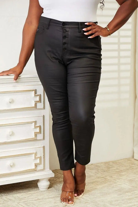 Kancan Full Size High Rise Black Coated Ankle Skinny Jeans - Sleekdenim.com