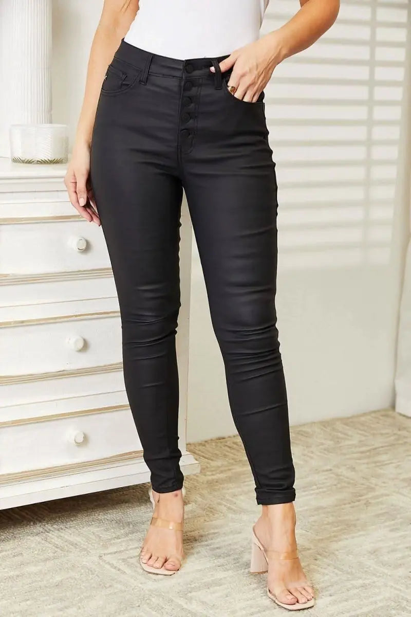 Kancan Full Size High Rise Black Coated Ankle Skinny Jeans - Sleekdenim.com