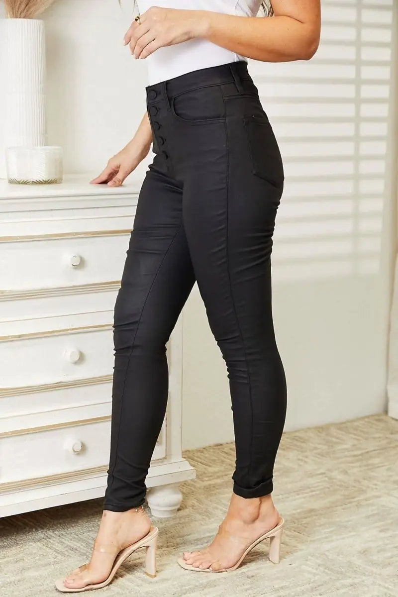 Kancan Full Size High Rise Black Coated Ankle Skinny Jeans - Sleekdenim.com