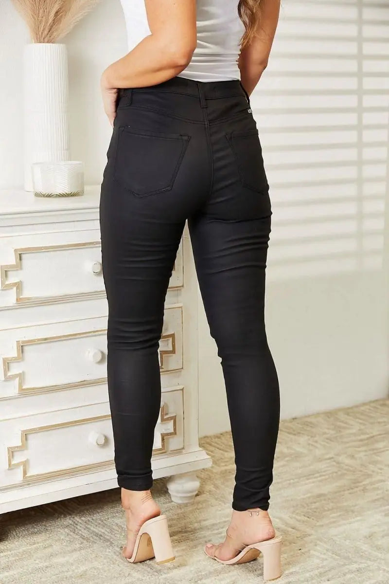 Kancan Full Size High Rise Black Coated Ankle Skinny Jeans - Sleekdenim.com