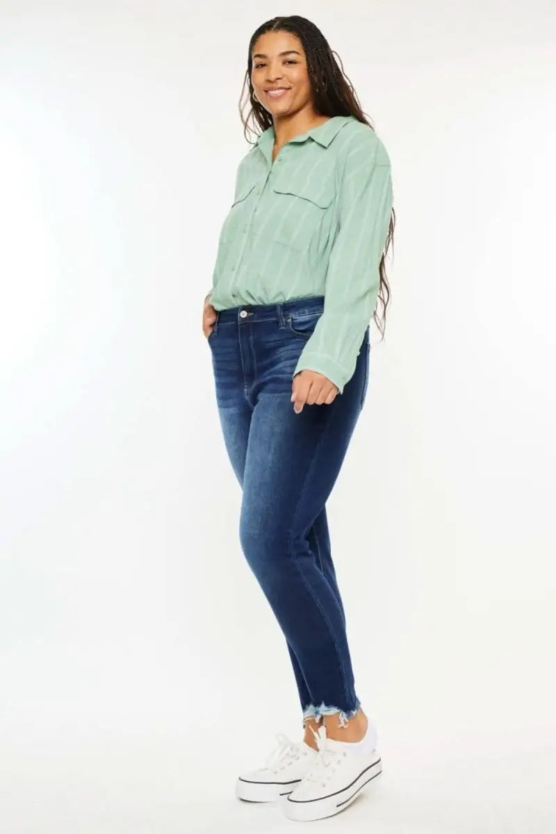 Kancan Full Size High Rise Frayed Ankle Skinny Jeans - Sleekdenim.com