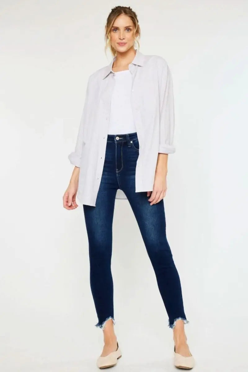 Kancan Full Size High Rise Frayed Ankle Skinny Jeans - Sleekdenim.com