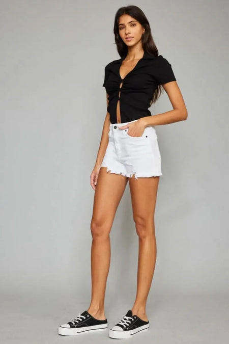 Kancan Full Size High Rise Frayed Hem Denim Shorts - Sleekdenim.com