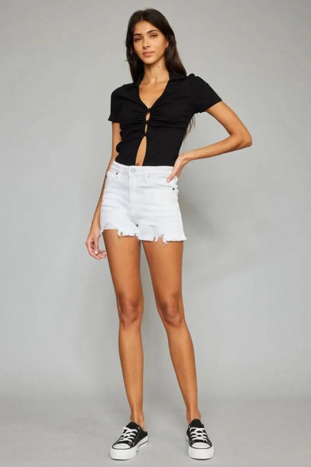 Kancan Full Size High Rise Frayed Hem Denim Shorts - Sleekdenim.com