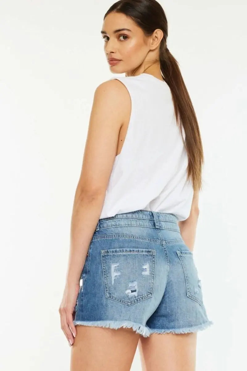 Kancan Full Size High Rise Raw Hem Denim Shorts - Sleekdenim.com