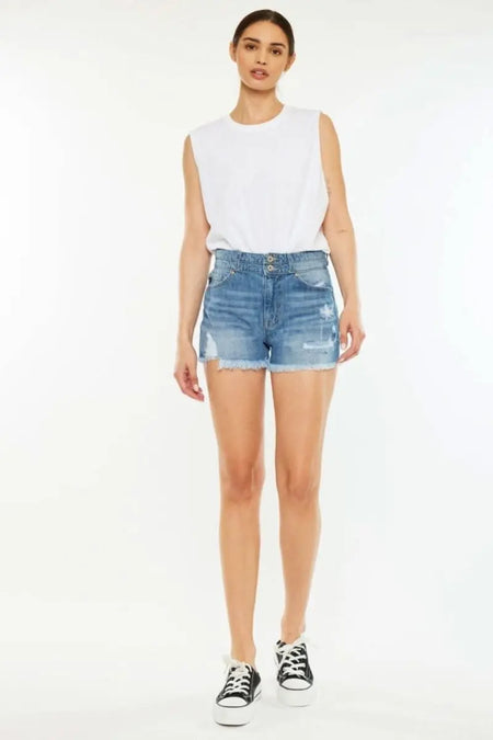 Kancan Full Size High Rise Raw Hem Denim Shorts - Sleekdenim.com