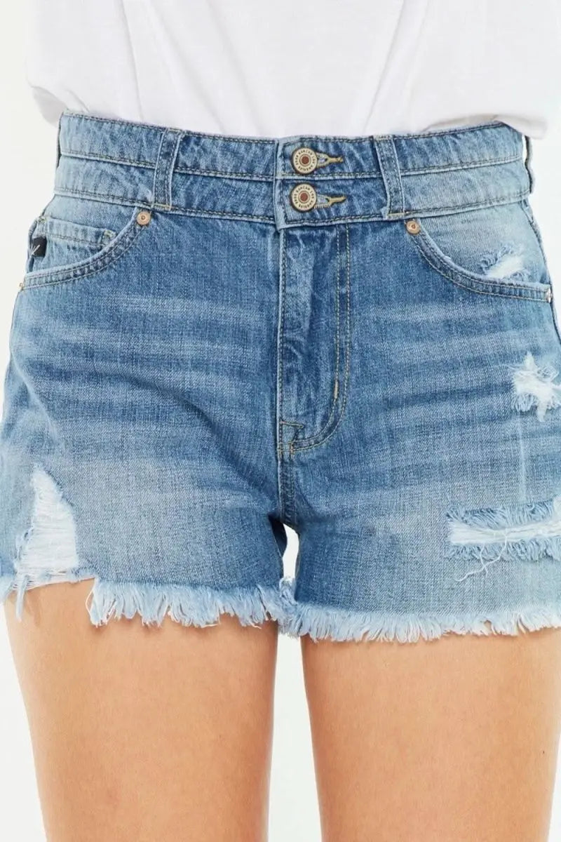 Kancan Full Size High Rise Raw Hem Denim Shorts - Sleekdenim.com