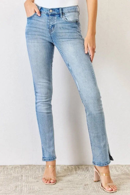 Kancan Full Size Mid Rise Y2K Slit Bootcut Jeans - Sleekdenim.com