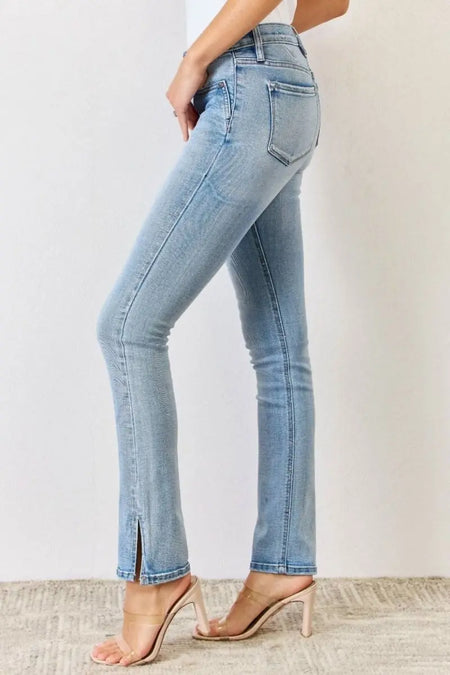 Kancan Full Size Mid Rise Y2K Slit Bootcut Jeans - Sleekdenim.com