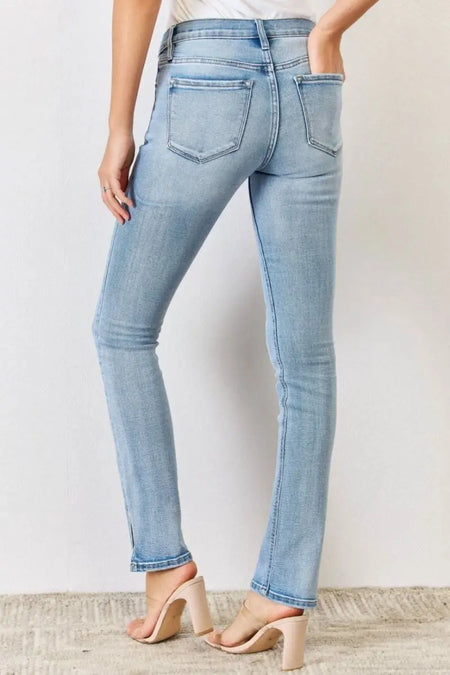 Kancan Full Size Mid Rise Y2K Slit Bootcut Jeans - Sleekdenim.com