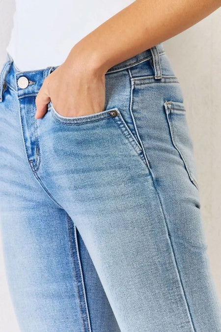 Kancan Full Size Mid Rise Y2K Slit Bootcut Jeans - Sleekdenim.com