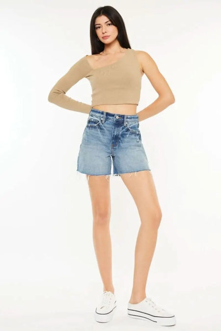 Kancan Full Size Raw Hem High Waist Denim Shorts - Sleekdenim.com