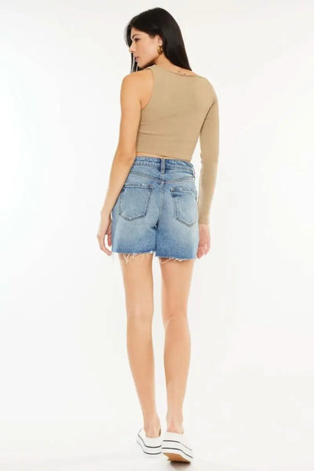 Kancan Full Size Raw Hem High Waist Denim Shorts - Sleekdenim.com