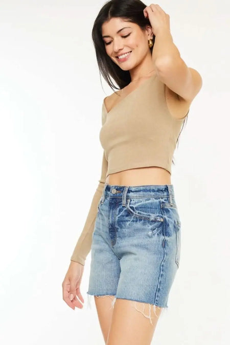 Kancan Full Size Raw Hem High Waist Denim Shorts - Sleekdenim.com