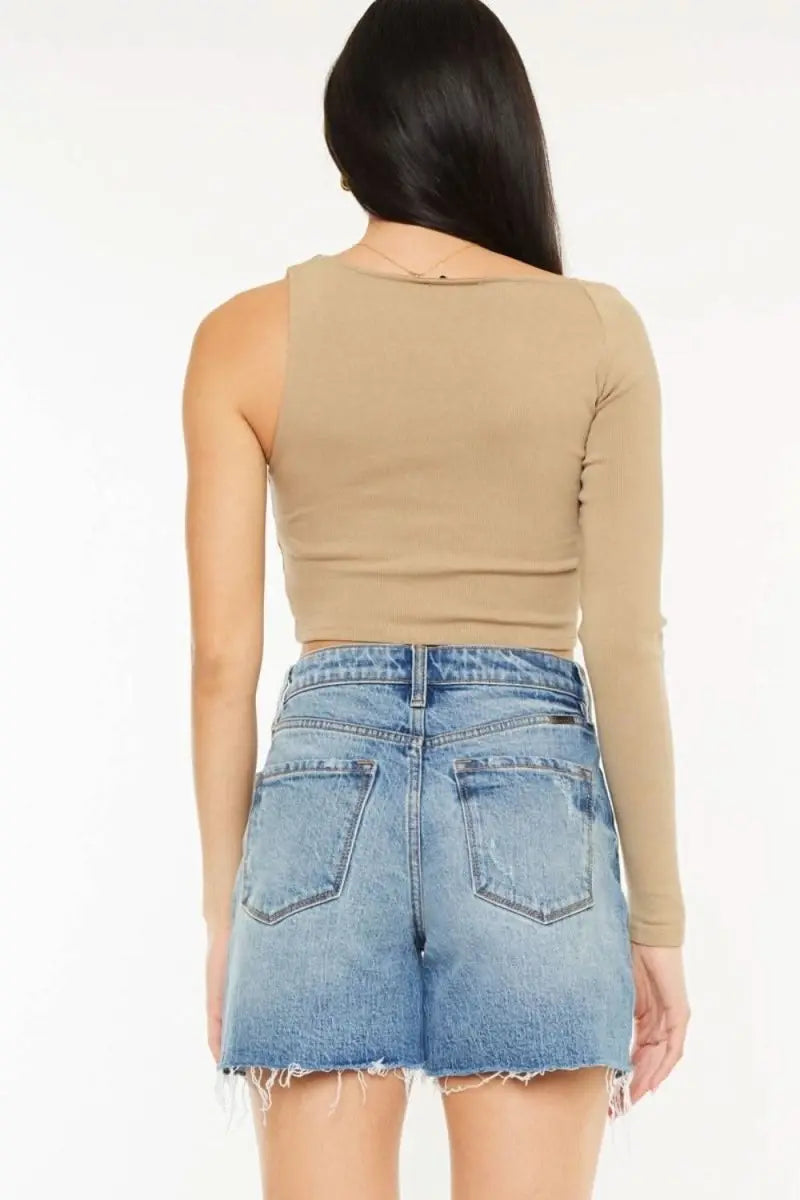 Kancan Full Size Raw Hem High Waist Denim Shorts - Sleekdenim.com