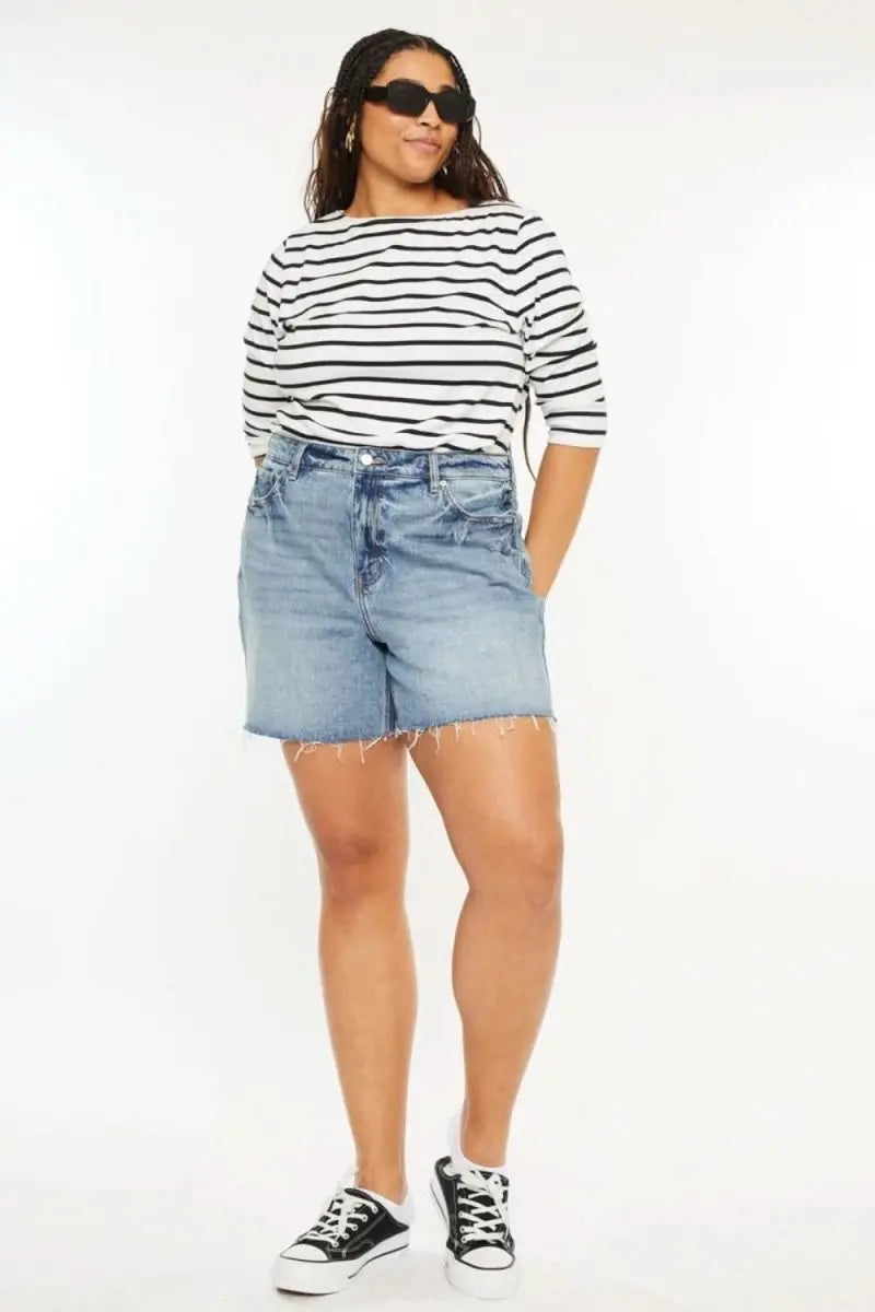 Kancan Full Size Raw Hem High Waist Denim Shorts - Sleekdenim.com