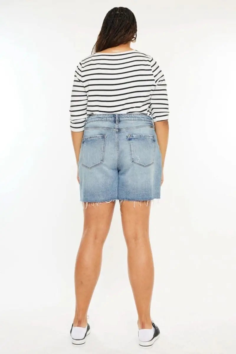 Kancan Full Size Raw Hem High Waist Denim Shorts - Sleekdenim.com