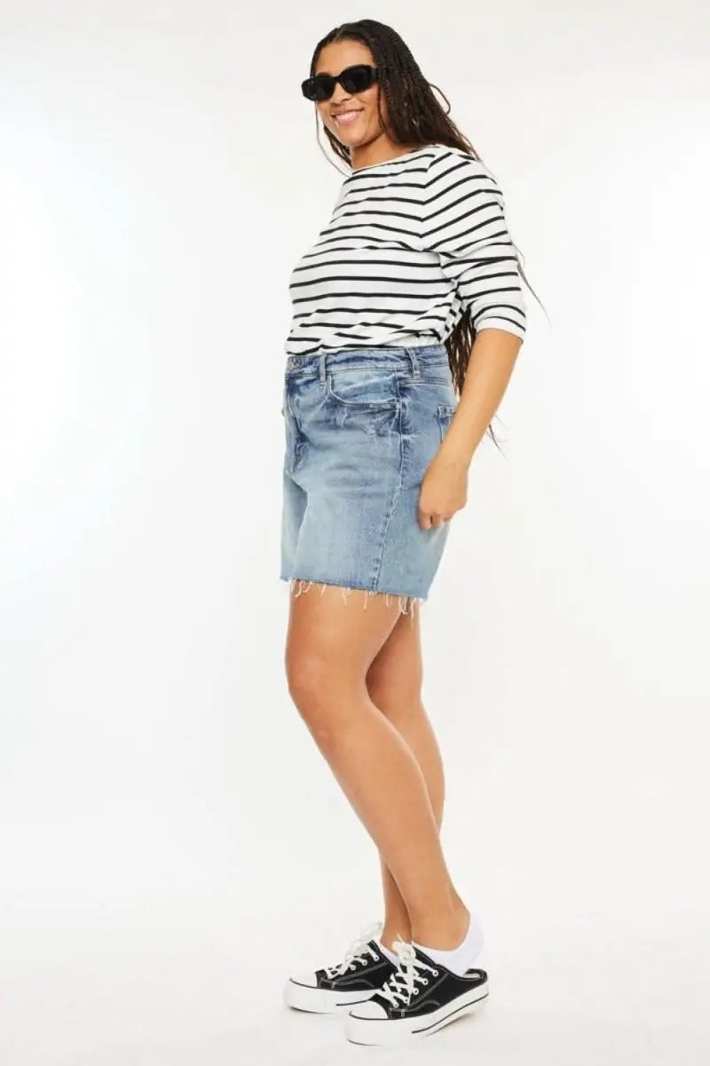 Kancan Full Size Raw Hem High Waist Denim Shorts - Sleekdenim.com