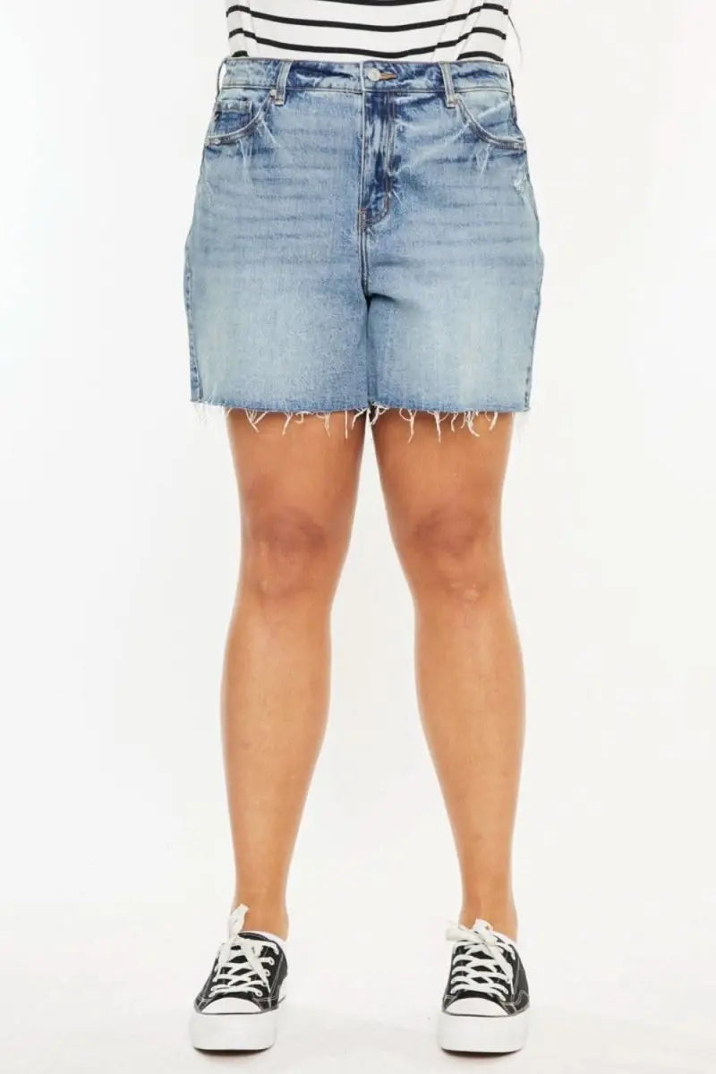 Kancan Full Size Raw Hem High Waist Denim Shorts - Sleekdenim.com