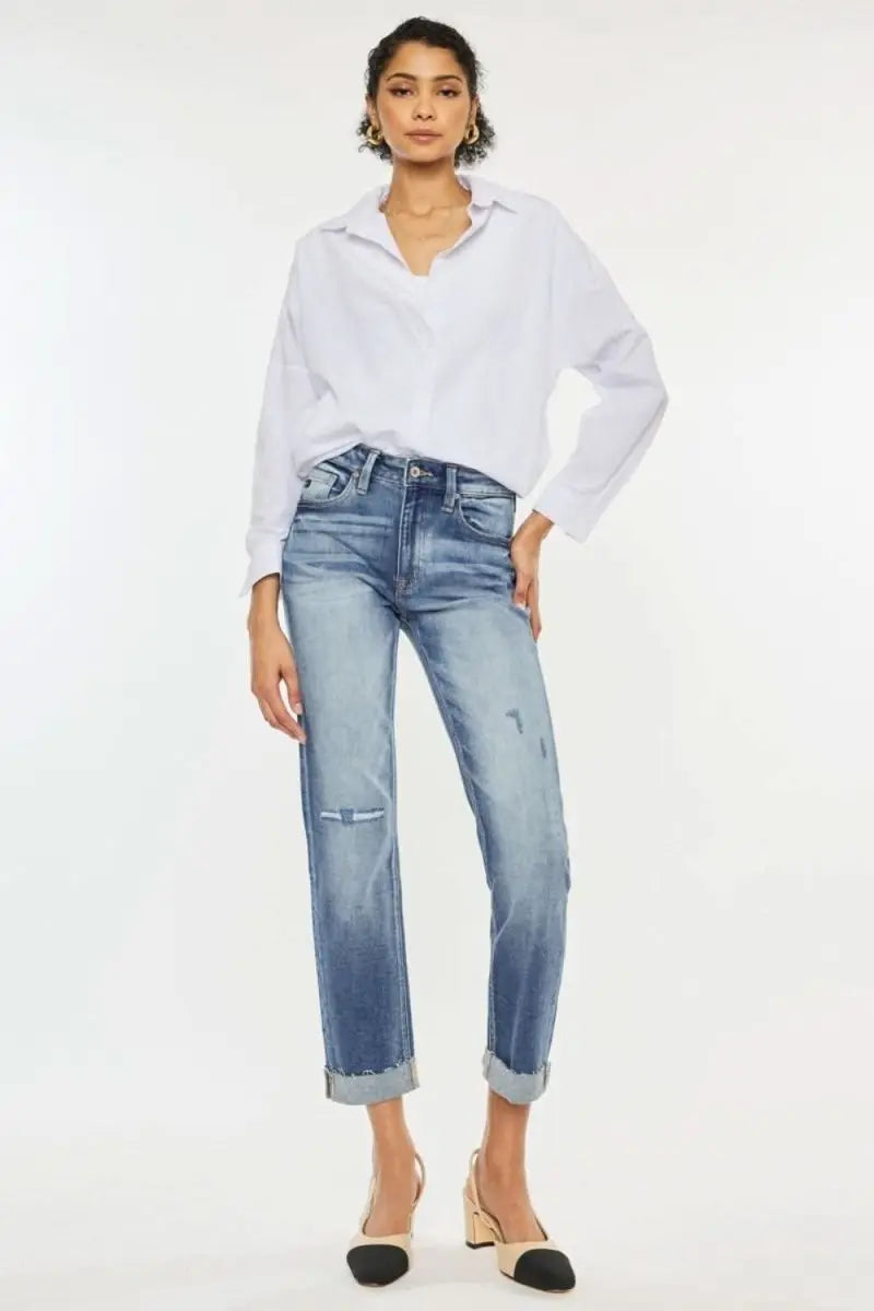 Kancan High Rise Cuffed Straight Jeans - Sleekdenim.com