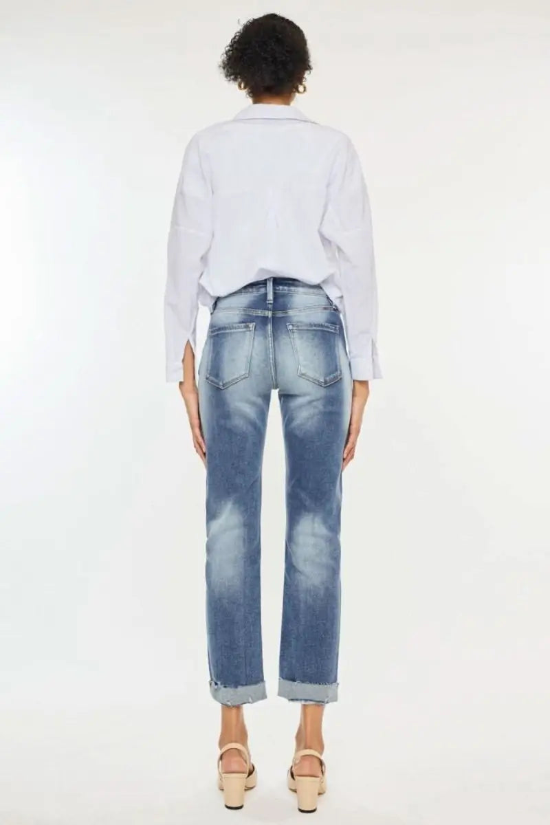 Kancan High Rise Cuffed Straight Jeans - Sleekdenim.com