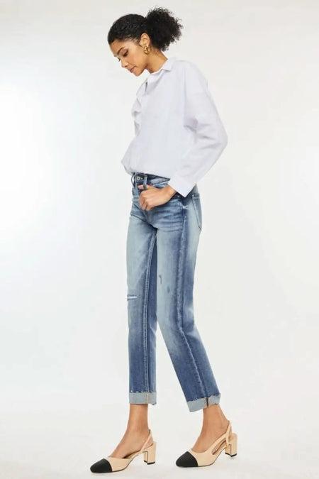 Kancan High Rise Cuffed Straight Jeans - Sleekdenim.com