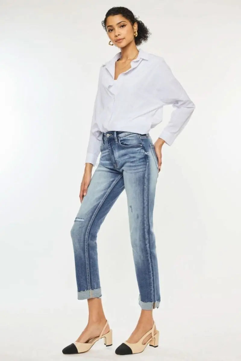 Kancan High Rise Cuffed Straight Jeans - Sleekdenim.com