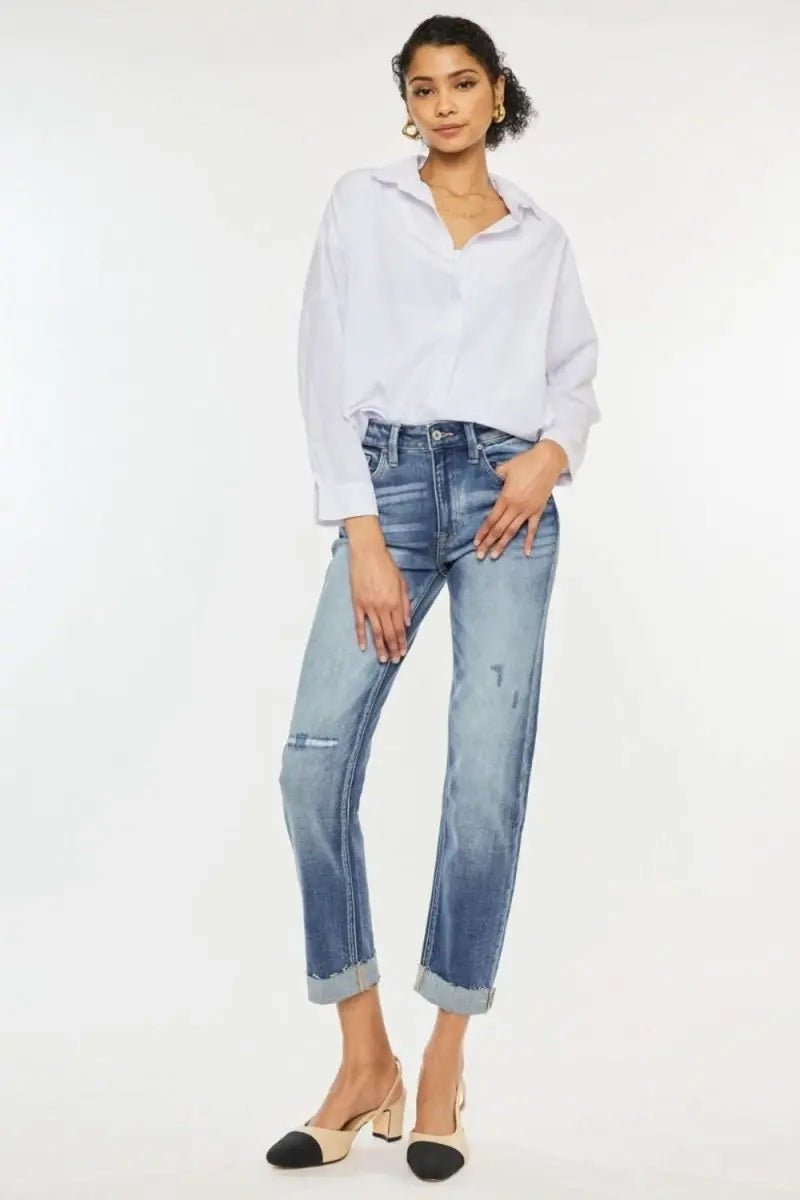 Kancan High Rise Cuffed Straight Jeans - Sleekdenim.com