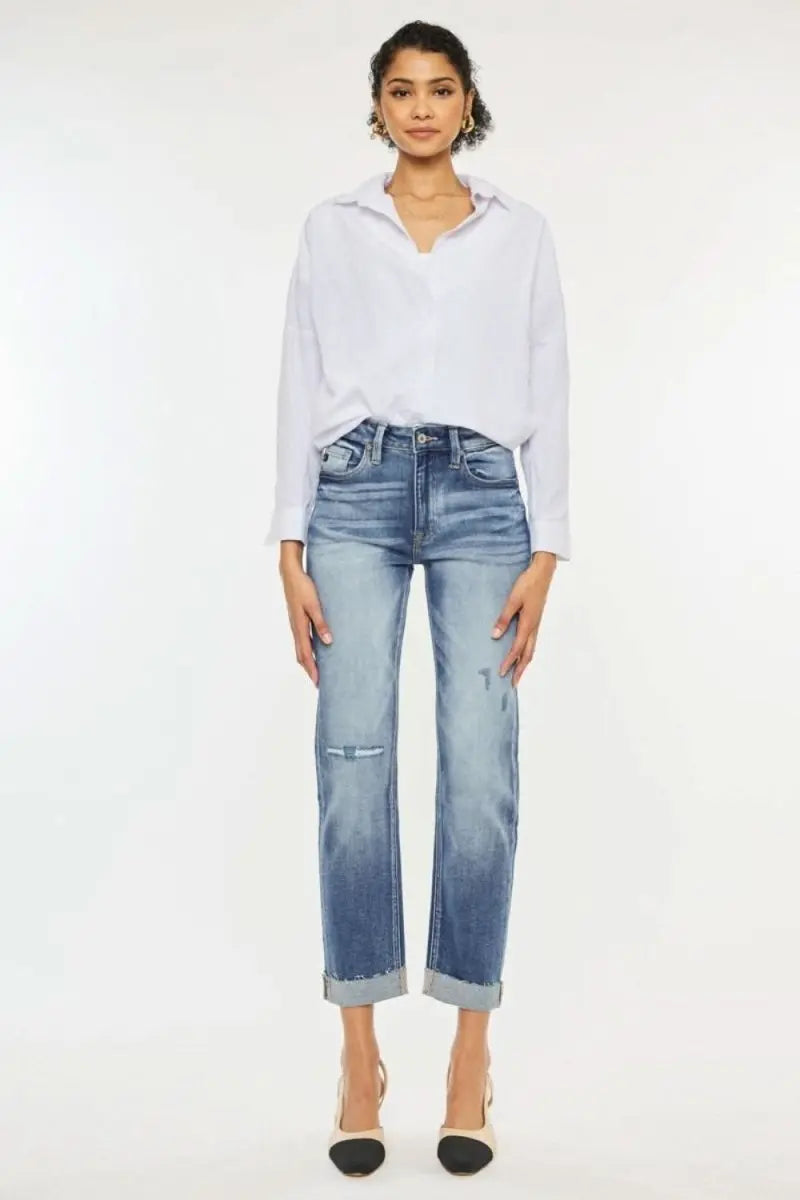 Kancan High Rise Cuffed Straight Jeans - Sleekdenim.com