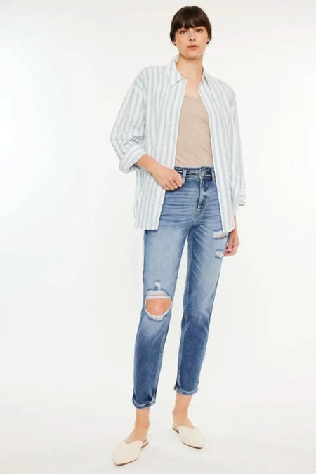 Kancan High Rise Distressed Mom Jeans - Sleekdenim.com