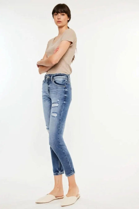 Kancan High Rise Distressed Mom Jeans - Sleekdenim.com