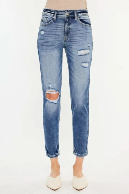 Kancan High Rise Distressed Mom Jeans - Sleekdenim.com